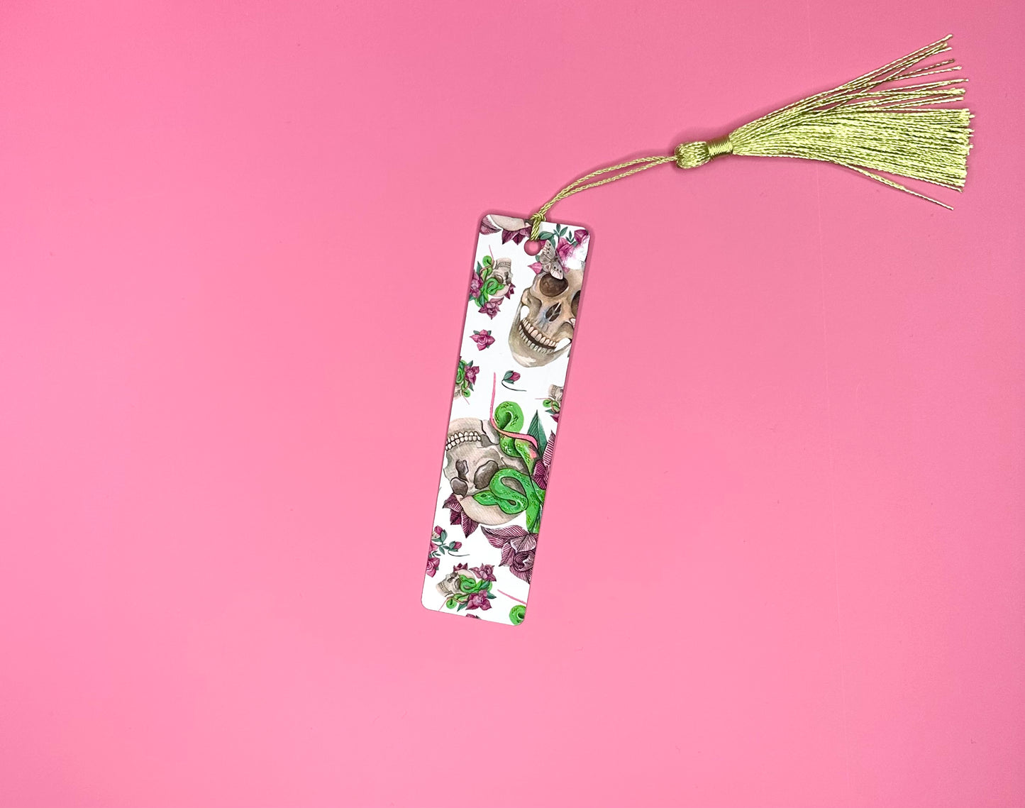 Floral Skulls & Snakes Custom Metal Bookmark
