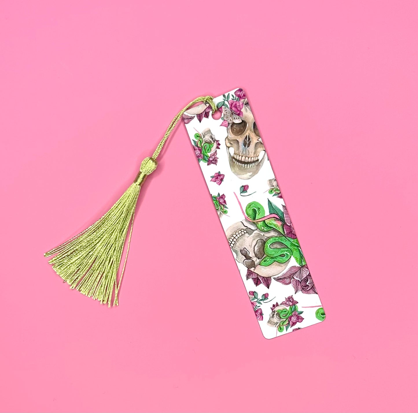 Floral Skulls & Snakes Custom Metal Bookmark